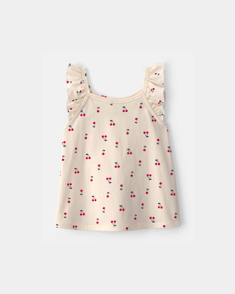 Toddler Girl Cherry Ruffle-Sleeve Tank Top - Cream, image 1 of 3 slides