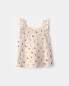 Toddler Girl Cherry Ruffle-Sleeve Tank Top - Cream, image 1 of 3 slides