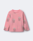 Toddler Girl Long-Sleeve Relaxed Graphic Tee in Popcorn Print - Light Pink, image 1 of 2 slides