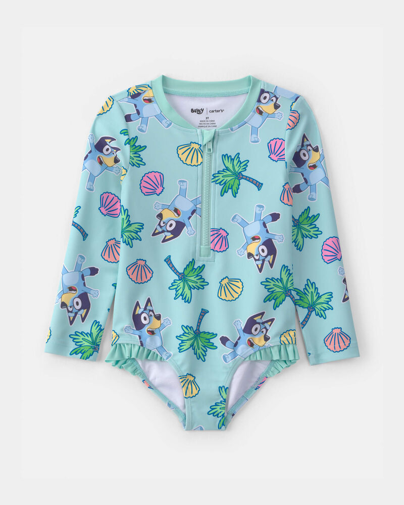 Toddler Girl Bluey&trade; 1-Piece Rashguard Swimsuit - Blue, image 1 of 3 slides