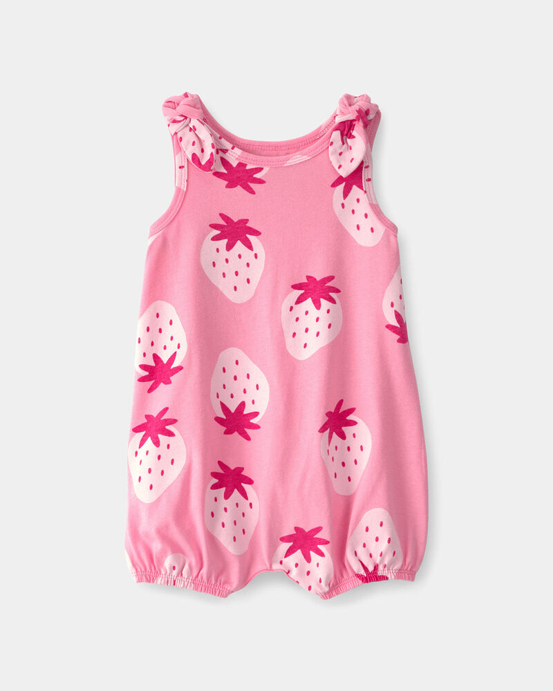 Baby Girl Strawberry Sleeveless Romper - Pink, image 1 of 3 slides