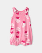 Baby Girl Strawberry Sleeveless Romper - Pink, image 1 of 3 slides