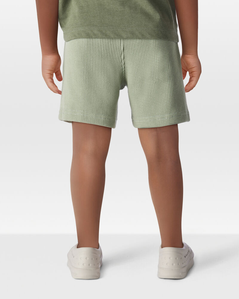 Toddler Waffle Knit Drawstring Shorts - Green, image 3 of 7 slides