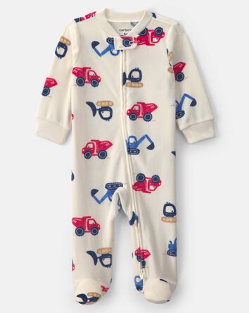 Baby Boy Construction 2-Way Zip DreamPlush Sleeper - Cream, 