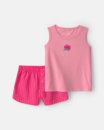 Girls 2-Piece Flower Sleeveless Pajama Set - Pink, 