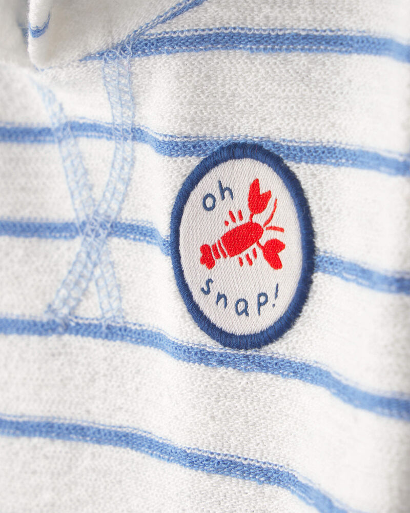 Baby Boy 'Oh Snap!' Lobster Stripe Short-Sleeve Hooded Romper - Blue/White, image 2 of 4 slides