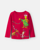 Toute-petite fille &ndash; T-shirt manches longues de No&euml;l Le Grincheux de Dr. Seuss &ndash; Rouge, image 1 sur 2 diapositives