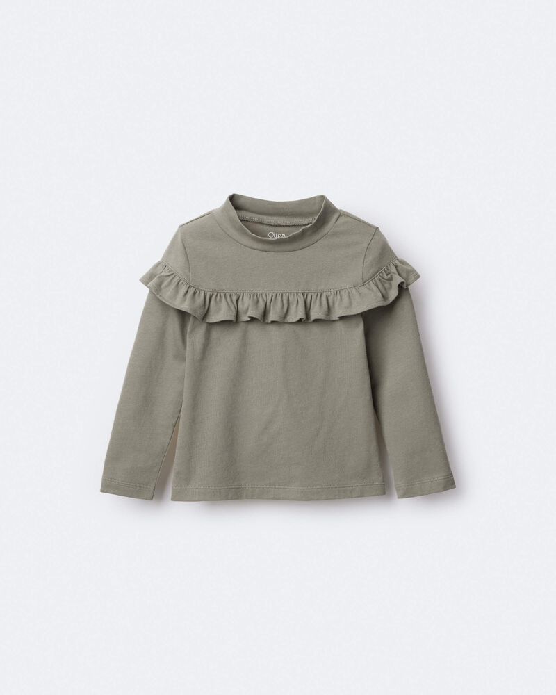 Toddler Girl Mock Neck Ruffle Top - Olive, image 6 of 7 slides