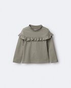 Toddler Girl Mock Neck Ruffle Top - Olive, image 6 of 7 slides