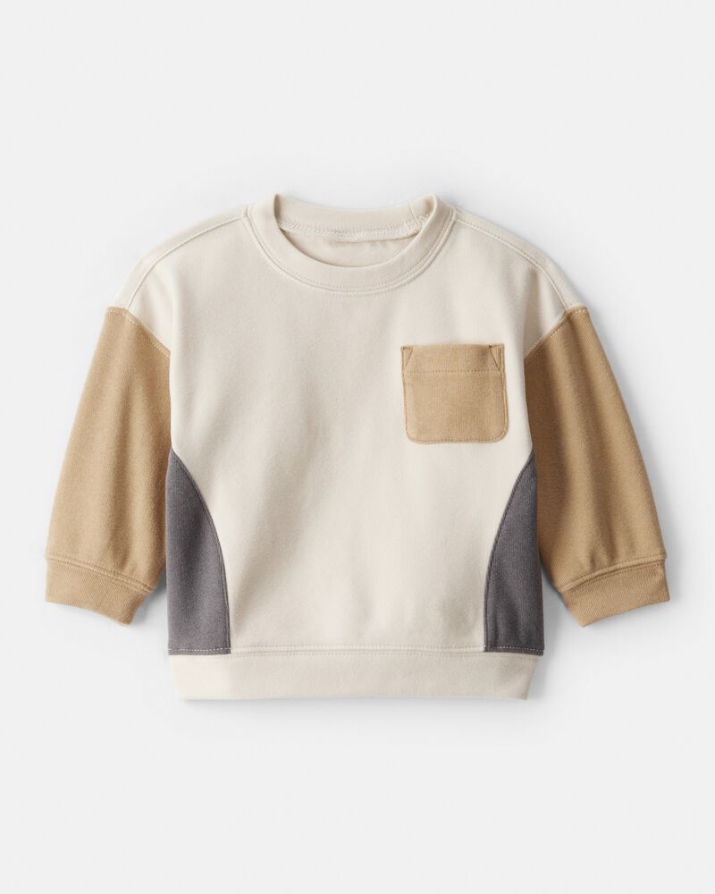 Baby Boy Colourblock French Terry Long-Sleeve Pullover Sweatshirt - Tan, image 1 of 3 slides