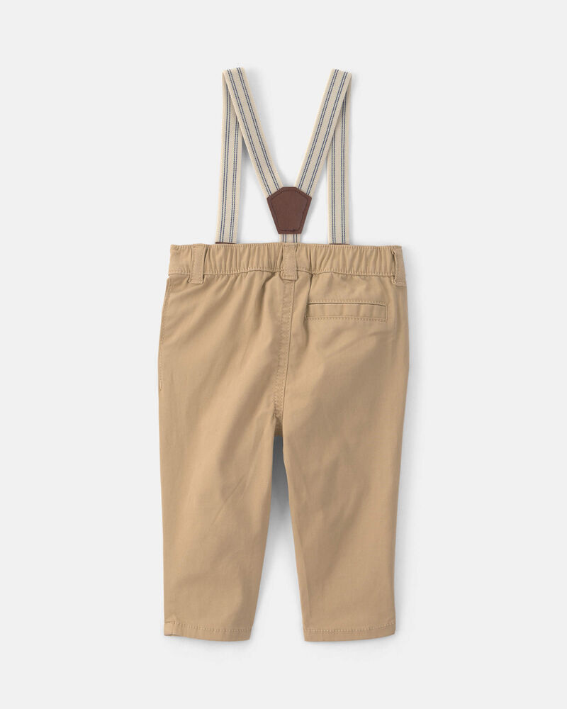 Baby Boy Twill Suspender Pants - Khaki, image 2 of 4 slides