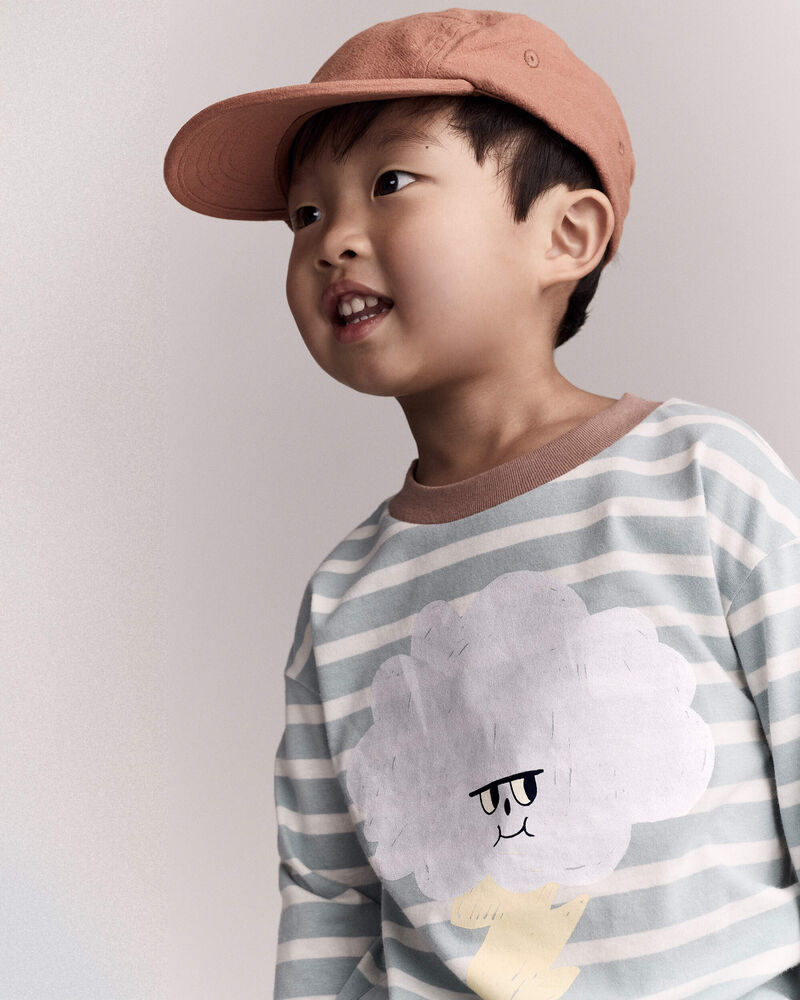 Toddler Striped Storm Long-Sleeve Relaxed Graphic Tee - Teal, image 1 of 6 slides