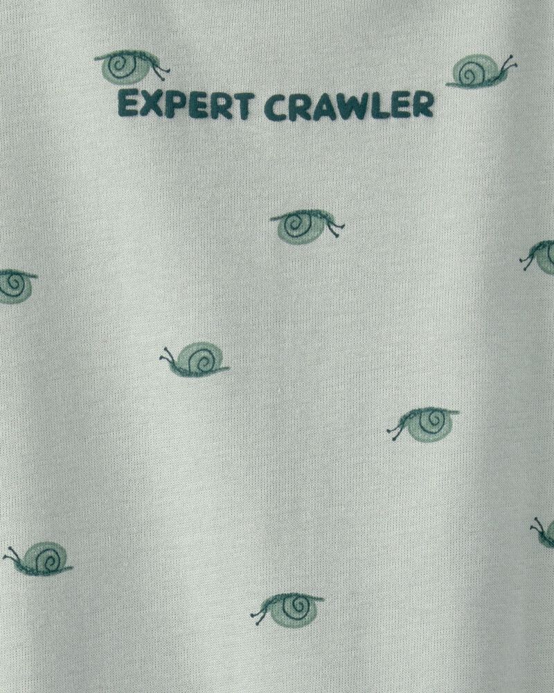 Baby Boy Snail Short-Sleeve Romper - Green, image 3 of 4 slides