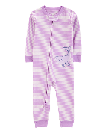 Toddler Whale Striped Snug Fit Cotton 1-Piece Pyjamas, 