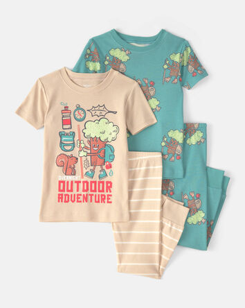 Toddler Boy Tree 100% Cotton Snug Fit 4-Piece Pyjama Set - Green/Cream, 