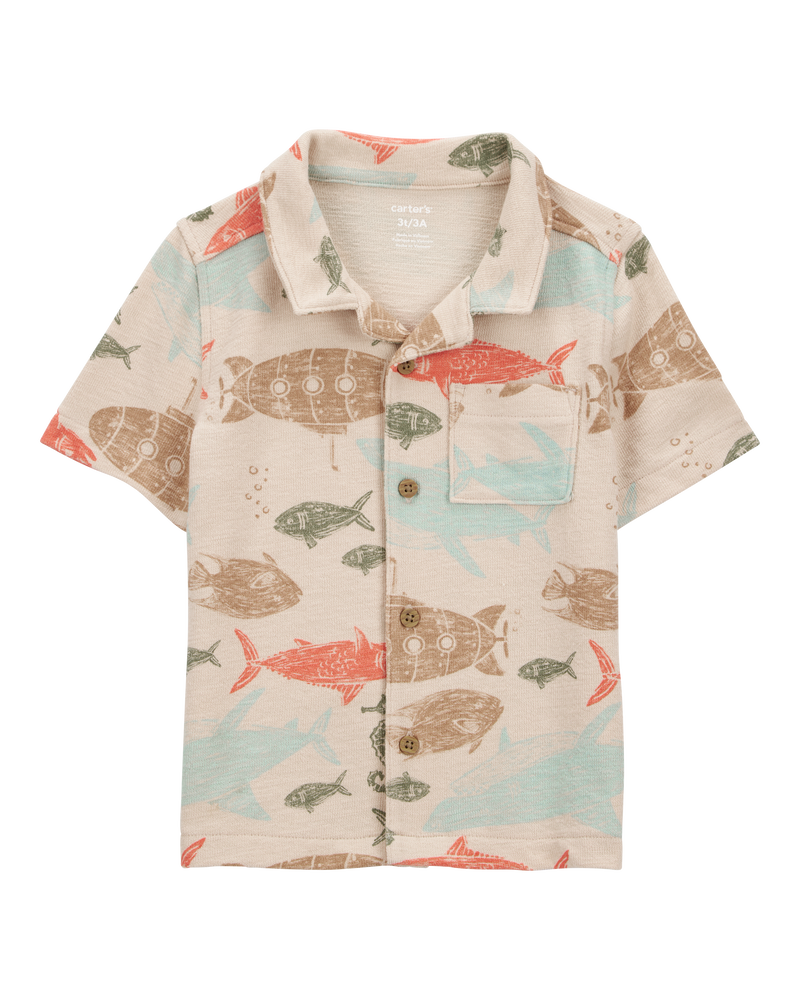 Baby Sea Print Button-Down Shirt, image 1 of 3 slides