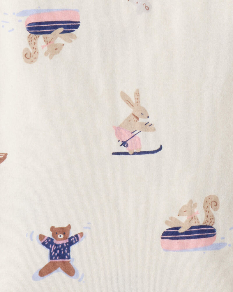 Toddler Girl Bunny Print 100% Cotton Long-Sleeve Snug Fit 4-Piece Pyjamas - Brown/Blue, image 3 of 4 slides