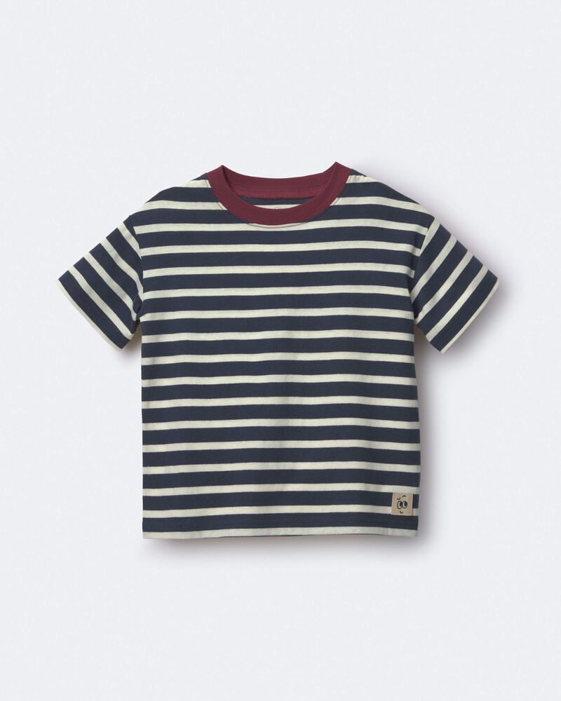 Tout-petit - T-shirt d&eacute;contract&eacute; &agrave; rayures - Bleu marine/Bourgogne, image 2 sur 6 diapositives