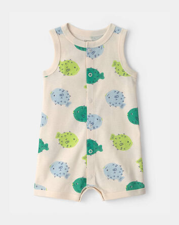Baby Puffer Fish Sleeveless Romper - Cream/Green, 