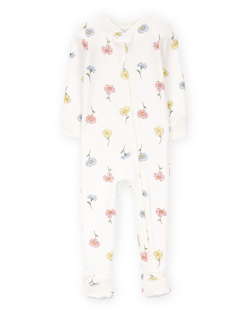 Bébé Pyjama 1 pièce à pieds PurelySoft imprimé de fleurs - Ivoire, image 1 sur 5 diapositives