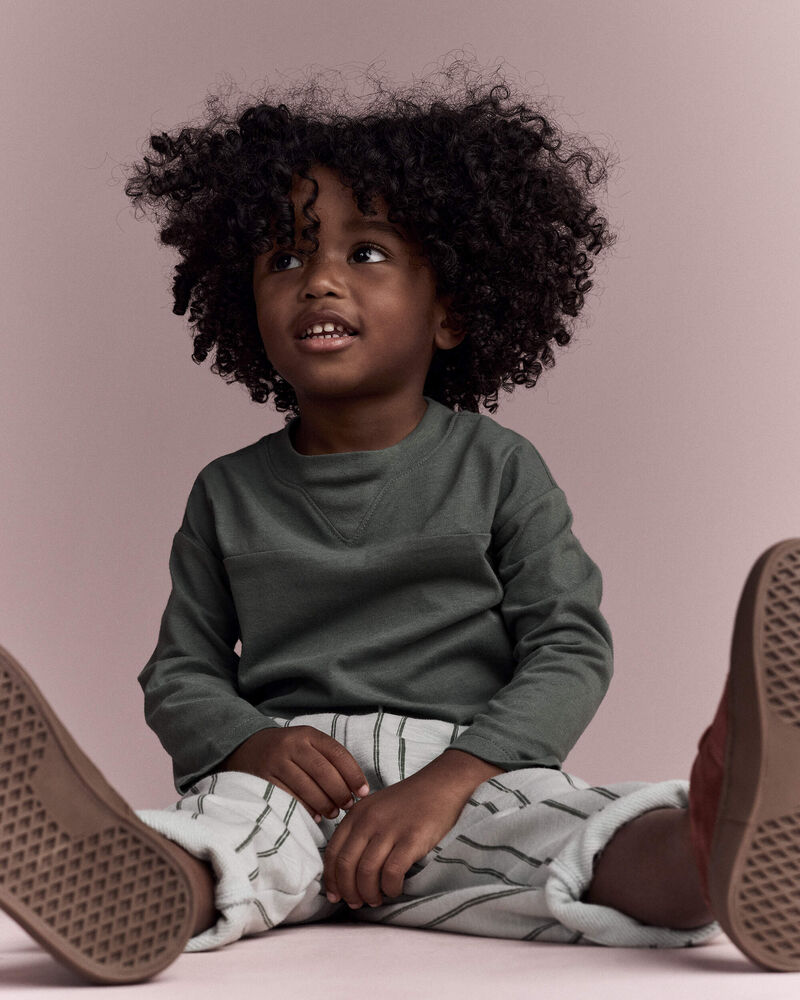 Tout-petit - Pantalon &agrave; poches en jersey bouclette &agrave; rayures - Sauge, image 5 sur 7 diapositives