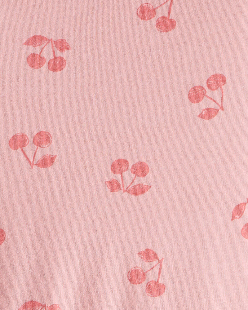 Girls Cherry Print Long Sleeve Cotton Dress - Pink, image 3 of 4 slides