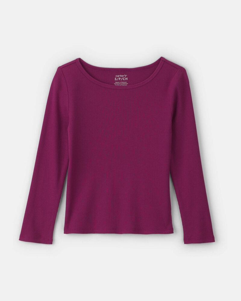 Girls Long-Sleeve Ribbed Top - Burgundy, image 1 of 3 slides