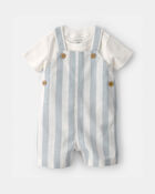 Baby Boy 2-Piece Stripe Romper Set - Blue/Ivory, image 1 of 6 slides