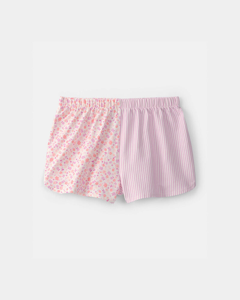 Girls Floral Stripe Short-Sleeve Loose Fit 2-Piece pyjama Set - Pink, image 2 of 5 slides