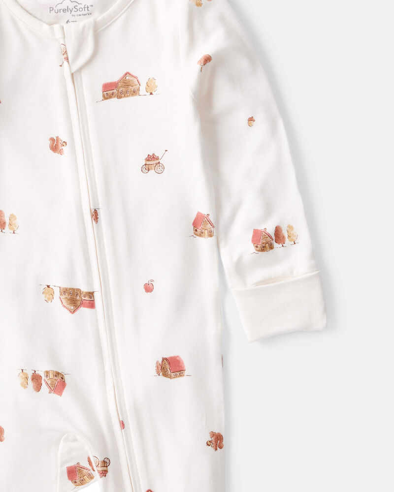 Baby Fall Print PurelySoft Long-Sleeve 2-Way Zip Sleeper- White, image 2 of 8 slides
