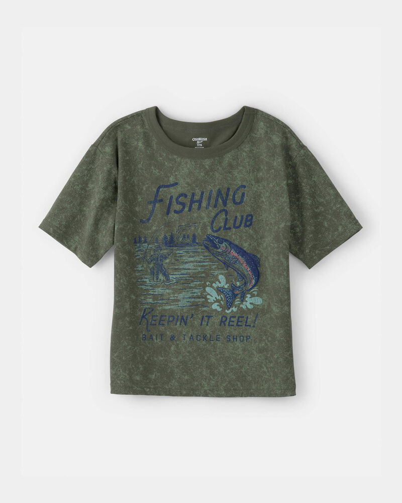 Gar&ccedil;ons - T-shirt imprim&eacute; de club de p&ecirc;che - Vert olive, image 1 sur 2 diapositives