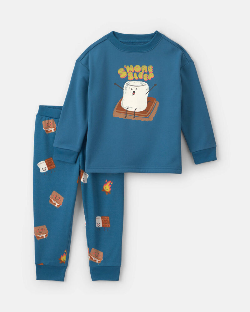 Toddler Boy 2-Piece 'S'More Sleep' Fleece Snug Fit Pyjama Set - Blue, image 1 of 6 slides