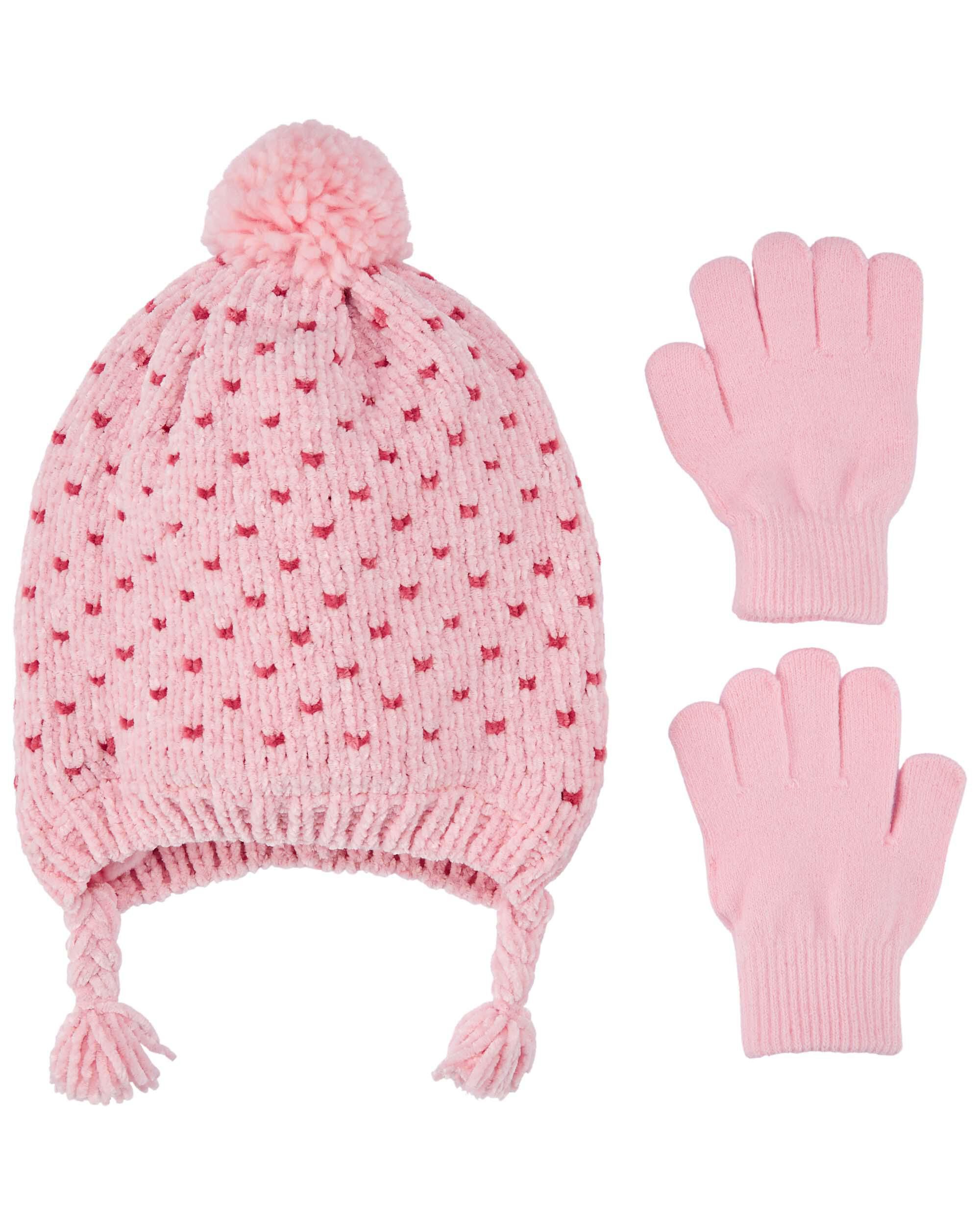 Pink hat and gloves discount