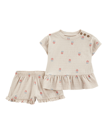 Baby 2-Piece Flower Print Peplum Top & Short Set, 