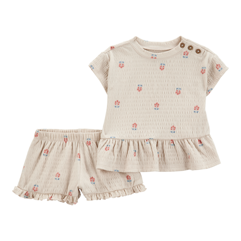 Cream Baby 2-Piece Flower Print Peplum Top & Short Set | Carter’s Oshkosh Canada