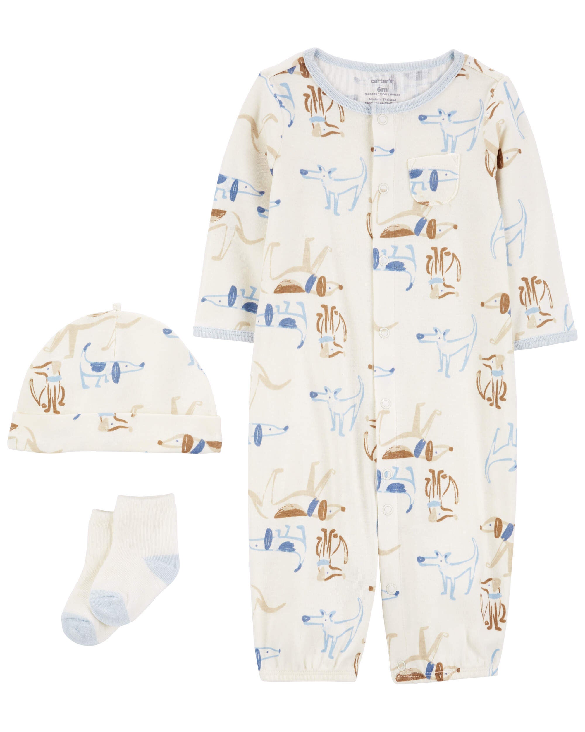 Brown Baby Dog Print 3 Piece Converter Gown Set Carter s Oshkosh Canada