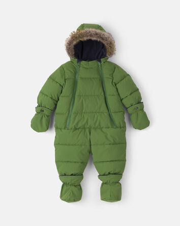 Baby Boy Solid 1 Piece Puffer Snowsuit- Green, 