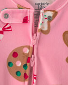 Baby Girl 1-Piece Christmas Gingerbread 2-Way Zip DreamPlush Snug Fit Footed Pyjama - Pink, image 3 of 5 slides