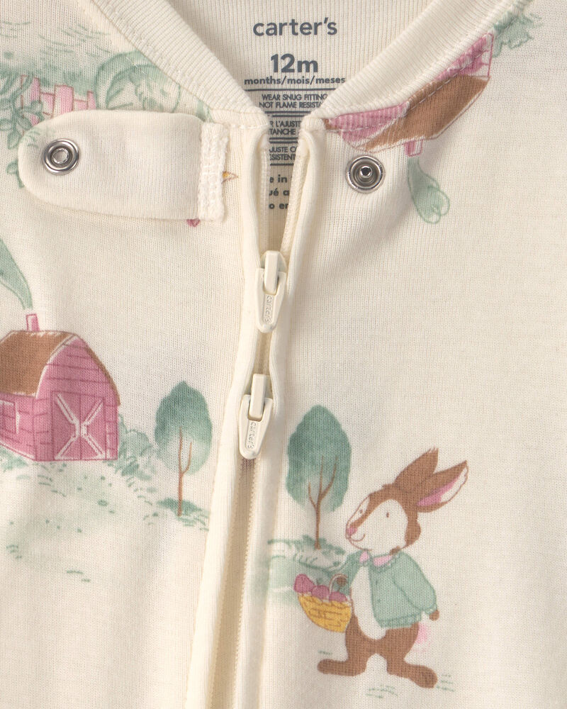 B&eacute;b&eacute; fille - Pyjama ajust&eacute; 1 pi&egrave;ce en 100&nbsp;% coton &agrave; fermeture &agrave; glissi&egrave;re double sens &agrave; motif ferme campagnarde - Cr&egrave;me, image 3 sur 4 diapositives
