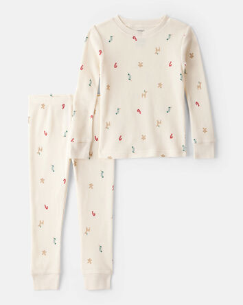 Tout-petit - Pyjamas en coton à manches longues ajustés en deux pièces imprimés de Noël - Blanc, 