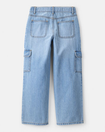 Girls Denim Cargo Jeans - Blue, 