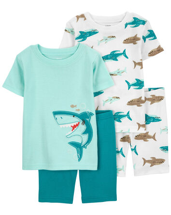 Pyjama 4 pièces en coton ajusté à motif de requin, 