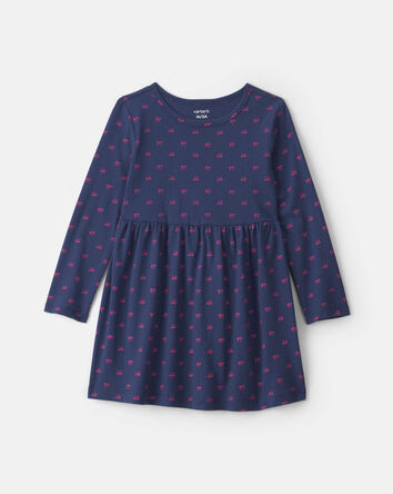 Toddler Girl Bow Long-Sleeve Dress - Navy Blue, 