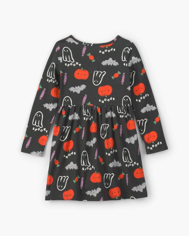 Girls Halloween Long-Sleeve Dress - Black/Orange, image 2 of 4 slides
