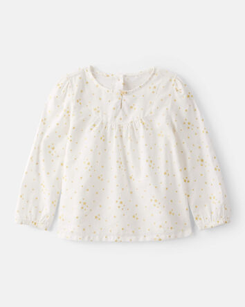 Toddler Girl Star Print Cotton Long-Sleeve Top - White, 