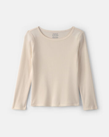 Girls Long-Sleeve Ribbed Top - Cream, 