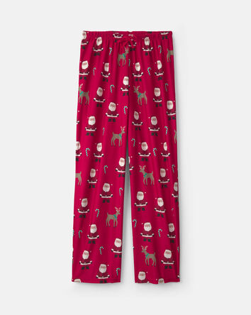 Adult Beige Santa Christmas Fleece Loose Fit Pyjama Bottoms - Red, 