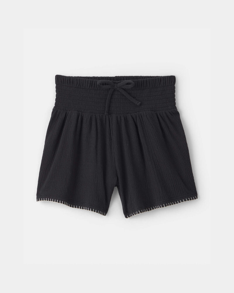 Girls Smocked Crinkle Shorts - Black, image 1 of 4 slides