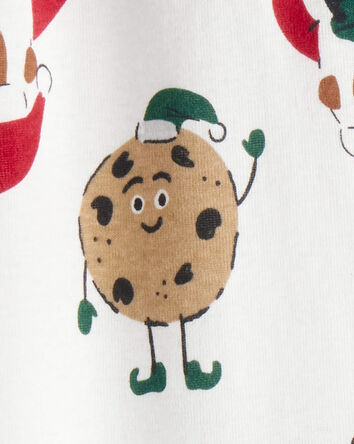 Toddler Brown Santa Milk & Cookies 100% Cotton Long-Sleeve Snug Fit 1-Piece Pajamas - White, 