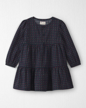 Toddler Girl Organic Cotton Dobby Dress in Navy Floral, 